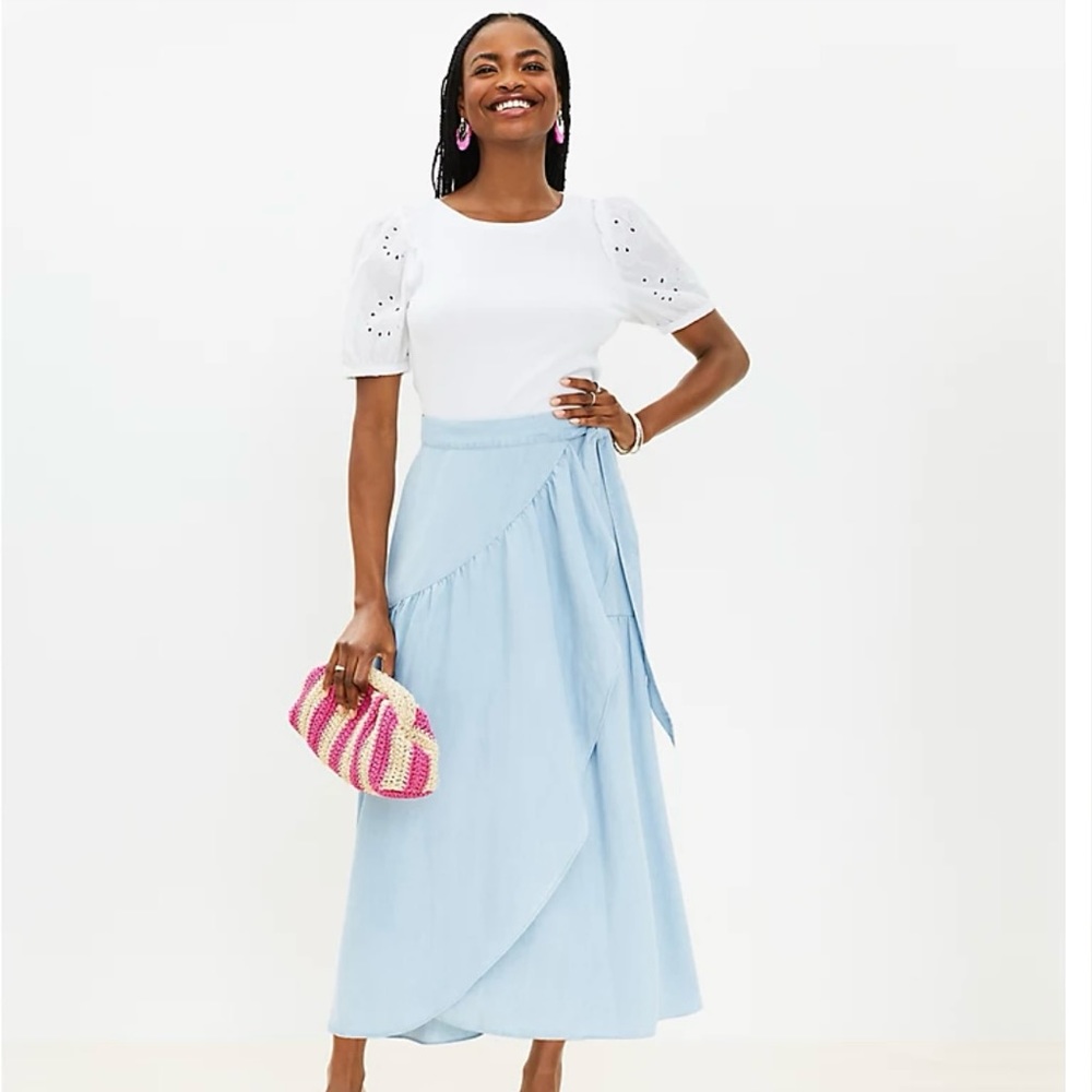 LOFT Chambray Ruffle Wrap Skirt